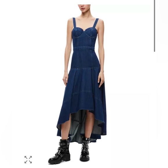 Alice + Olivia Donella Denim Bustier Midi Dress Hi Low Corset Fit Flare 6 Y2K